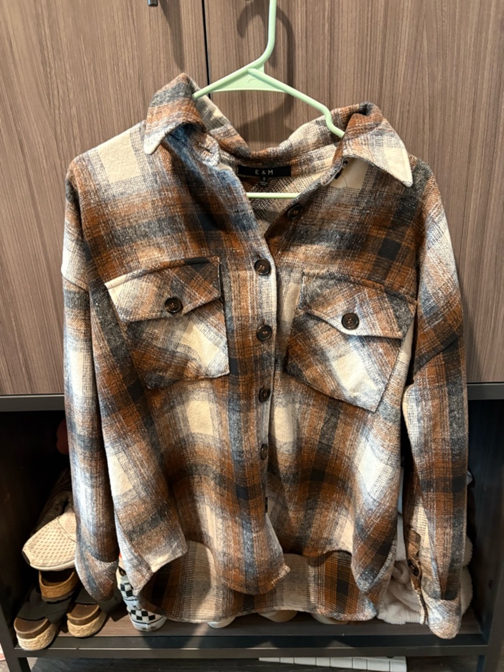E & M Brown Plaid Utility Shacket - Button Front Jacket